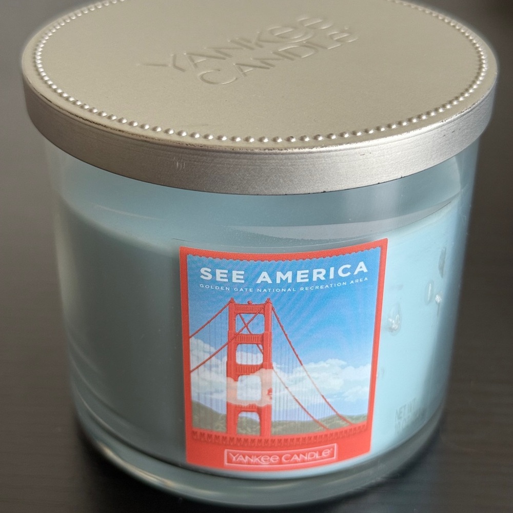NEW Yankee Candle light blue jar 2 wick candle with silver lid